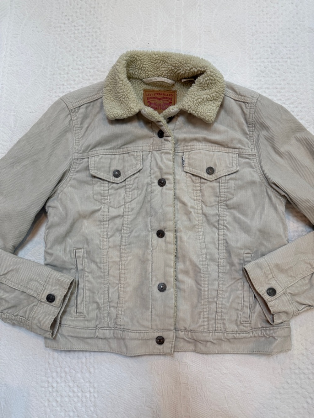 Levi's Sherpa Premium Trucker Corduroy Jacket Cream Tan Size M Medium